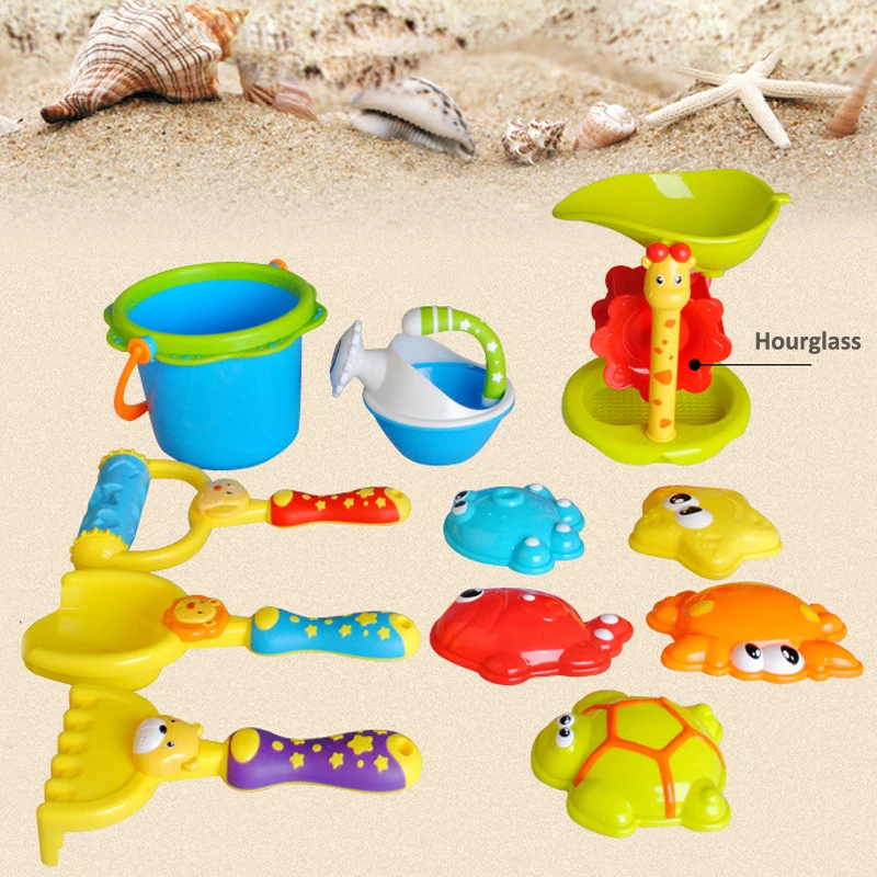 11pcs Baby Beach Sand Play Toys SandBox Set Kit Sea Sand Bucket Rake Hourglass Shovel mold Water Toys for Children Gift