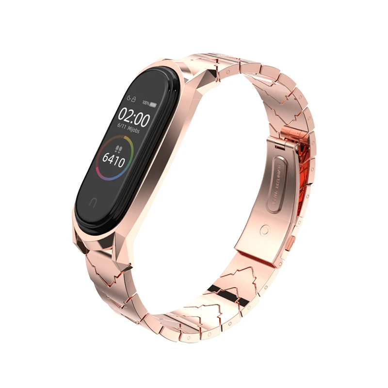 Mi jobs для mi band 4 srtap металлическое запястье для Xiao mi 4/3 металлический браслет из нержавеющей стали ремешок для mi band 4 браслеты - Цвет: V Style Rose Gold
