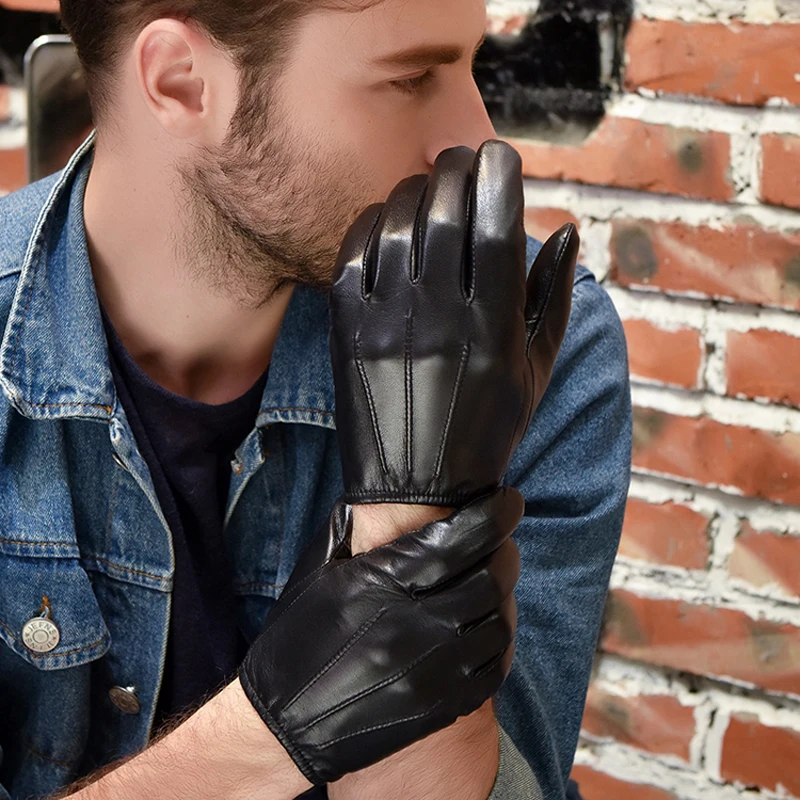 Leather Jacket Mens Tight Leather Gloves Fashion Cool Man Unlined