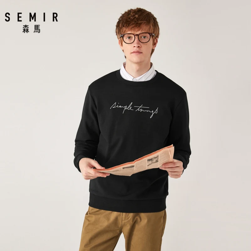 SEMIR мужской свитер зима Гонконгский Стиль Круглый вырез студенческий пуловер толстовки бренд tide вышивка тренд Мужская Ткань