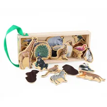 Puzzle animaux de dessin animé en bois, 20 pièces, coloré, forêt de construction de dinosaures, Puzzle avec boîte en bois, jouets d'apprentissage, autocollant magnétique