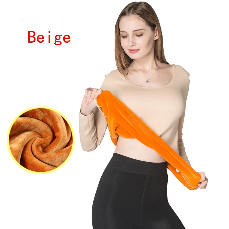beige Зимняя женская одежда, пуловер, свитер, термобелье, топы плюс кашемир, толстый мех, флисовые рубашки, сохраняющие тепло, многослойная Пижама - Цвет: beige