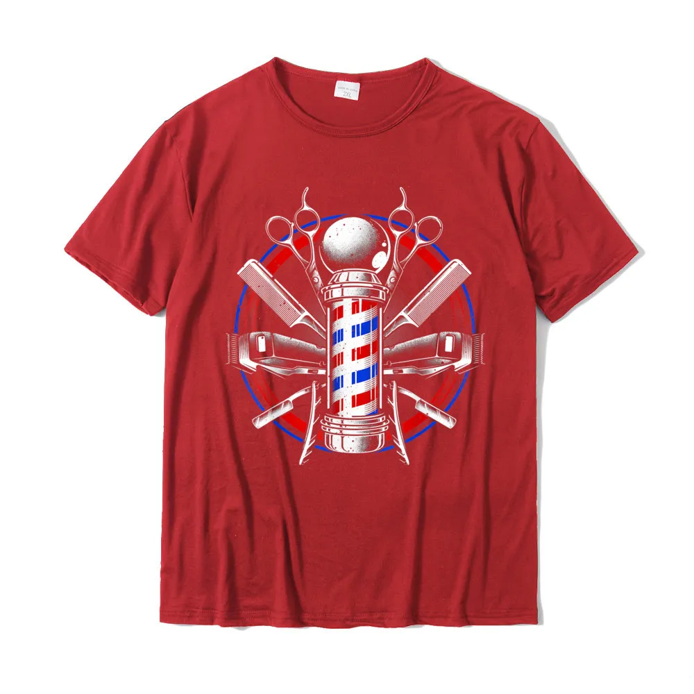 comfortable Summer/Autumn 100% Cotton Fabric O Neck Tops & Tees Short Sleeve Gift Tee-Shirt Funny Fashionable T Shirts Funny Barber Gift For Men Barbershop Pole Tools Hairstylist T-Shirt__18410 red