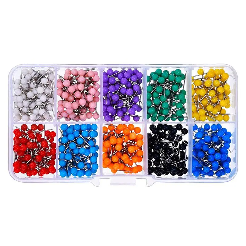 Map Tacks Push Pins Plastic Head with Steel Point, 4mm, 500 Pieces