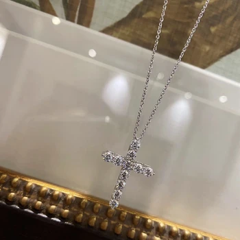 

1:1 Original Classic Zircon cross Pendant Women S925 Sterling silver Necklace Luxury brands Logo Jewelry trendy style gift