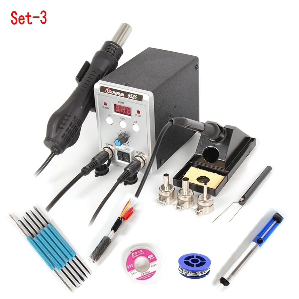 Set-3 Паяльная станция с горячим воздухом паяльная станция BGA 8586 Электрический паяльник 2в1 паяльная станция сварочный ремонтный набор инструментов - Цвет: Set-3