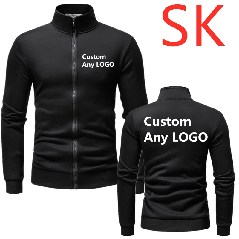 SK High street Осень Зима настроить любой логотип мужская куртка брендовая одежда модная молния стоячий воротник человек повседневная тонкая толстовка с капюшоном - Цвет: black