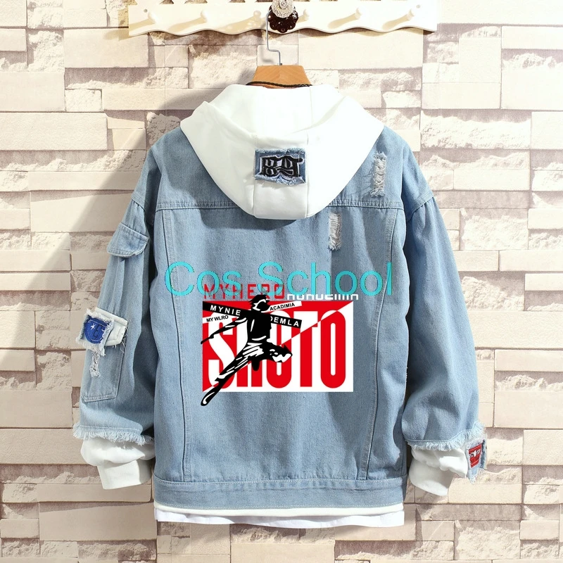 C Cos School Boku no My Hero Academia Plush Denim Jacket Todoroki Shouto Winter Coats Midoriya Izuku Winter Hooded Zipper Costumes - Цвет: C