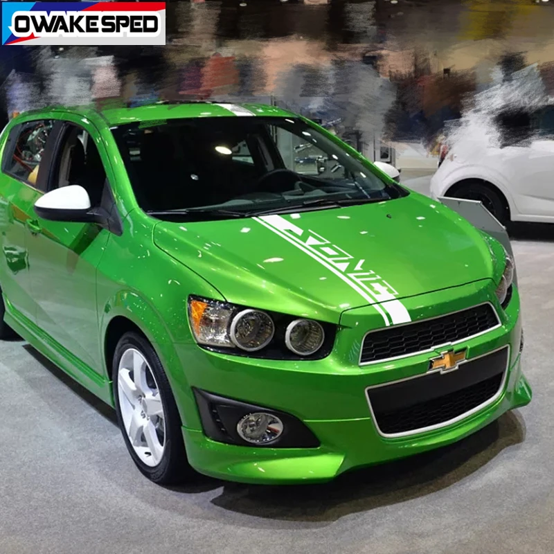 Car Hood Bonnet Stripes Sport Racing Sticker Auto Engine Cover Decor Vinyl Decals For-Chevrolet Sonic Hatchback sedan (5)