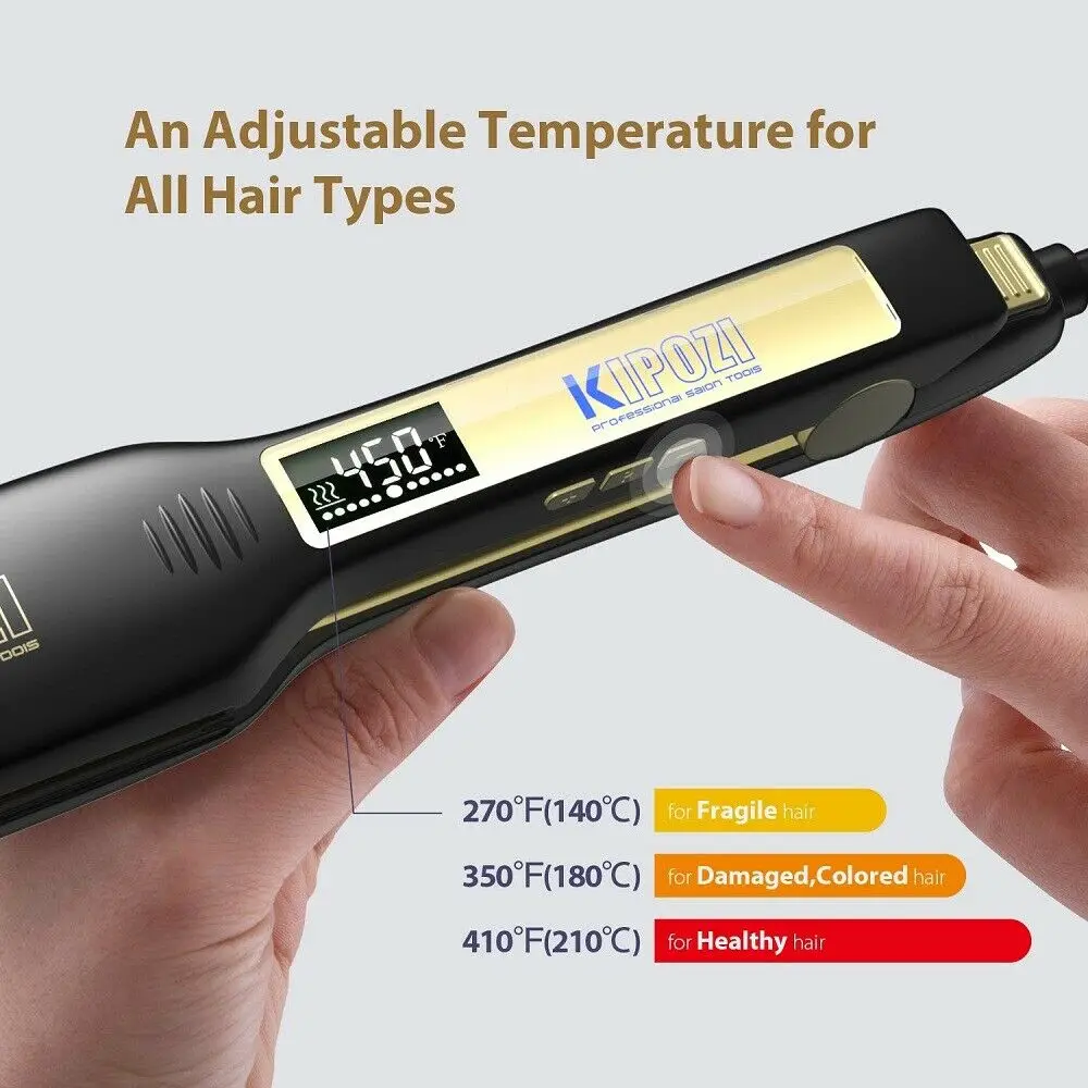 KIPOZI Professional Hair Straightener Titanium Flat Iron with Digital LCD Display Dual Voltage Instant Heating Curling Iron