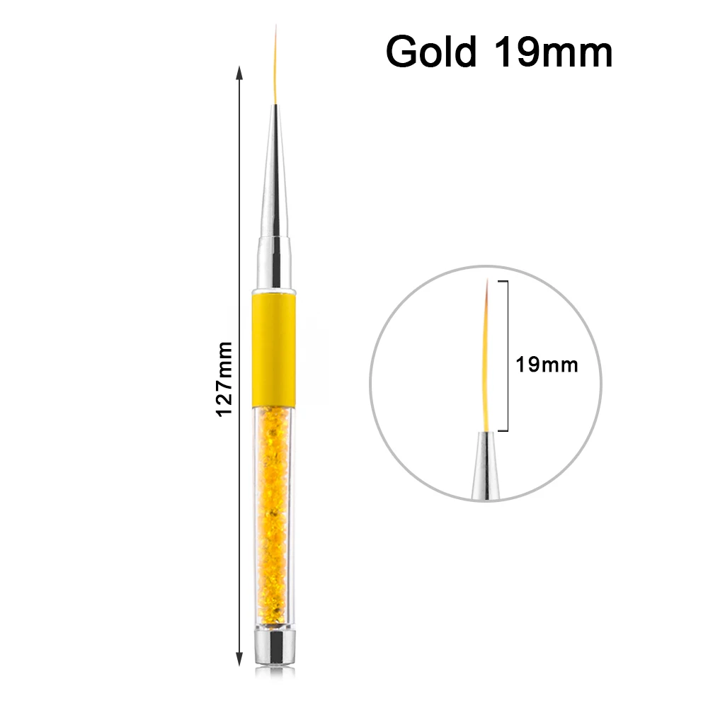 Gold 19mm Для дизайна ногтей кисть для рисования Стразы DIY инструменты УФ-гель, акриловый Советы сетки в полоску чертежный карандаш для маникюра, инструменты 7/9/11/14/19 мм - Цвет: Gold 19mm