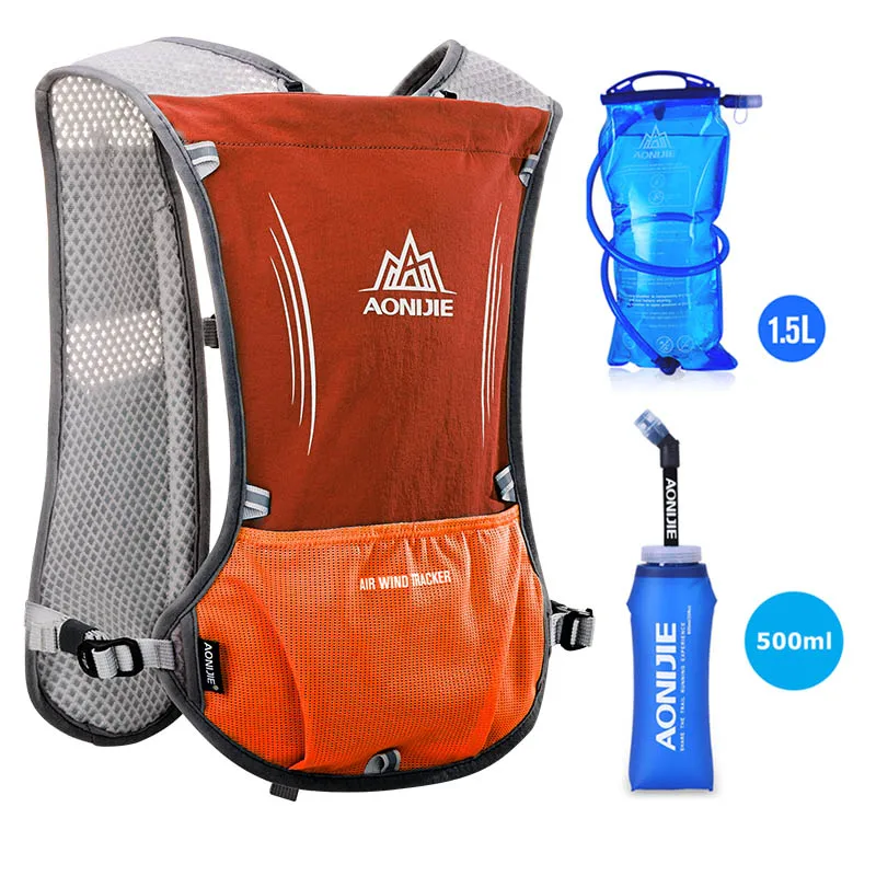 Orange 3pcs set AONIJIE E913S 5L гидратация пакет рюкзак сумка жилет для 1.5L водный Пузырь Пешие прогулки бег марафон Гонки Спорт на открытом воздухе - Цвет: Orange 3pcs set