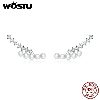 

WOSTU Original 925 Sterling Silver Shell Beads Stud Earrings Shiny Zircon Small Earrings For Women Luxury Jewelry CTE444