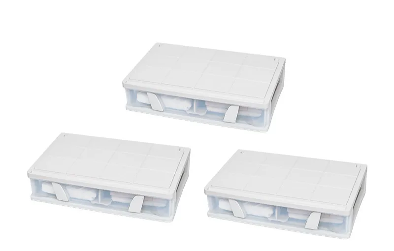 Кровать Нижняя коробка для хранения пластиковый плоский стёганый ящик тип ящик для хранения с шкивом кровать под одежду коробка для хранения WF806324 - Цвет: 3PCS