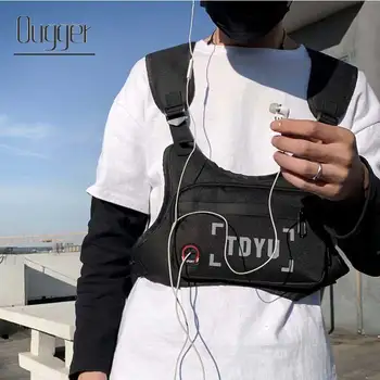 

OUGGER Hip Hop Chest Bag For Men Women 2020 Vest Style Hip Hop Tactical Chest Bag Can Wind Dark Department Disco Club Bag