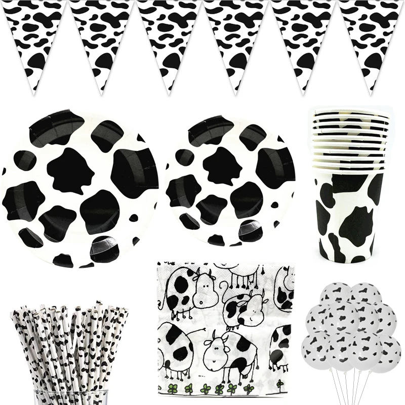 Farm Animal Cows Theme Party Tableware Paper Cup Plate Napkin Banner Tablecloth Baby Shower Kids Birthday Decoration | Дом и сад