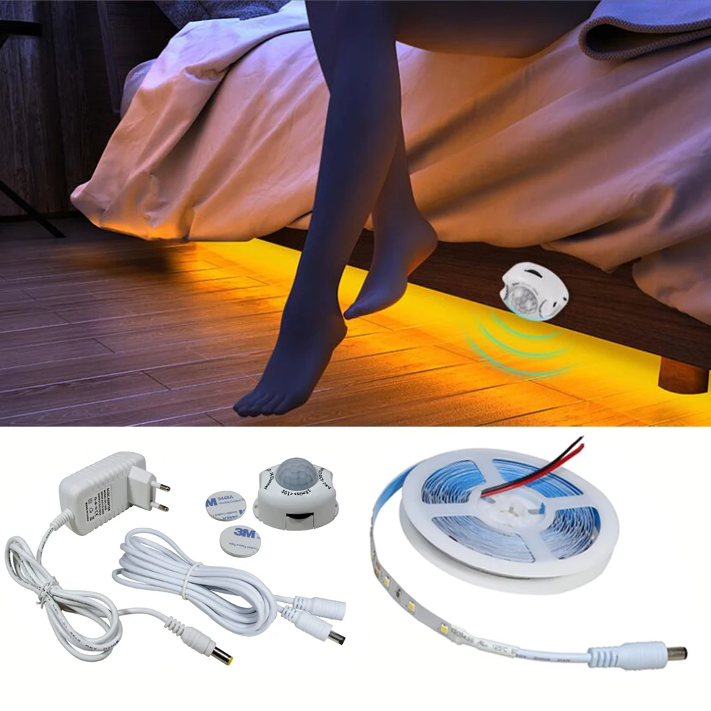 

12V kit motion sensor light led PIR Motion Sensor Night light 2835 SMD LED Strip for under bed stairs closets