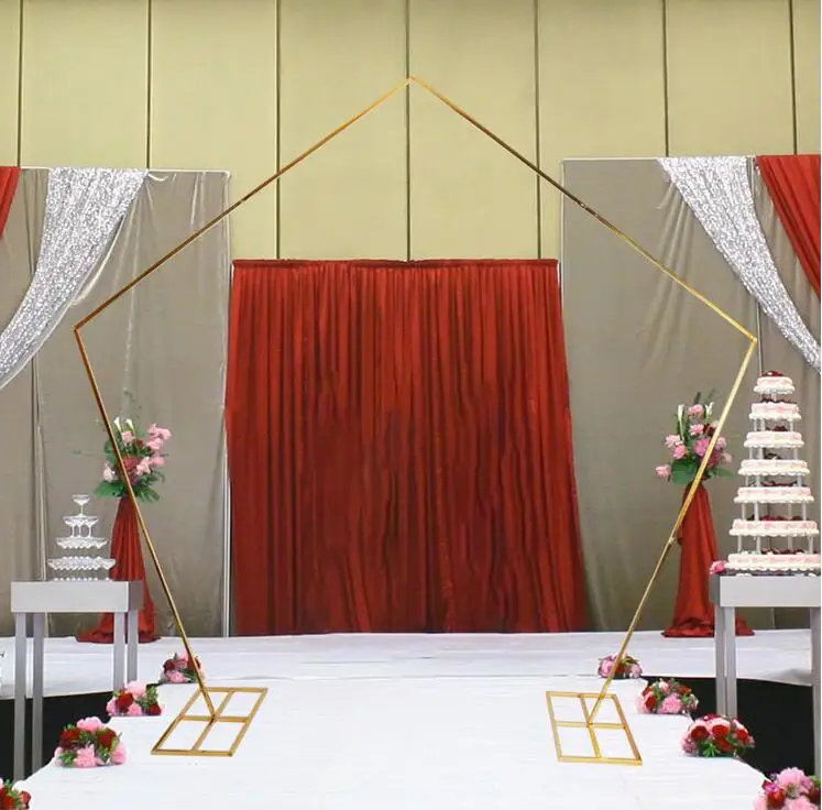 

nice gold New wedding props background frame wrought iron shelf flower stand Pentagonal iron arch display