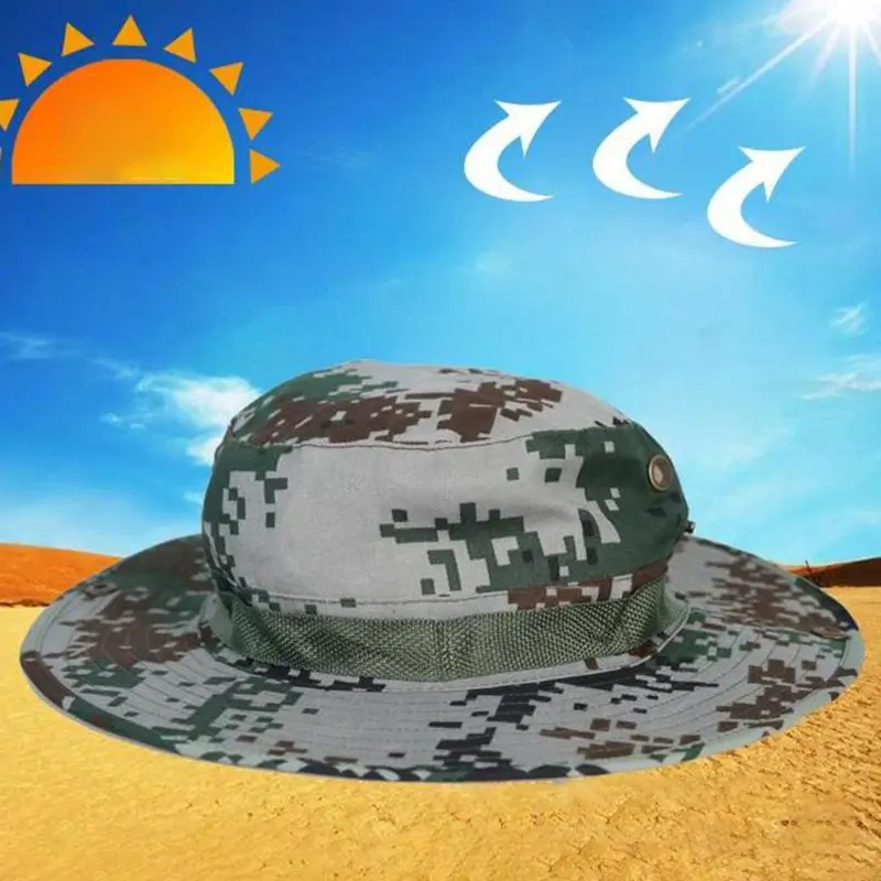 Men Women UV Protection Tactical Bonnie Fishing Hat Camouflage Quick Dry Breathable Wide Brim Summer Outdoor Military Bucket Cap