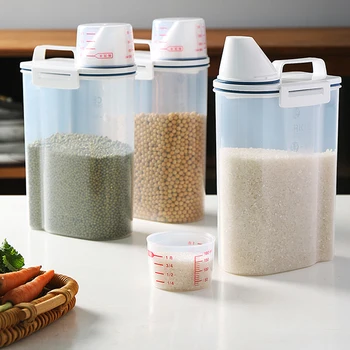 

Food Storage Box Seal Plastic Clear Container Set with Pour Lids Kitchen Storage Bottles Moistureproof Jars Dried Grains Tank