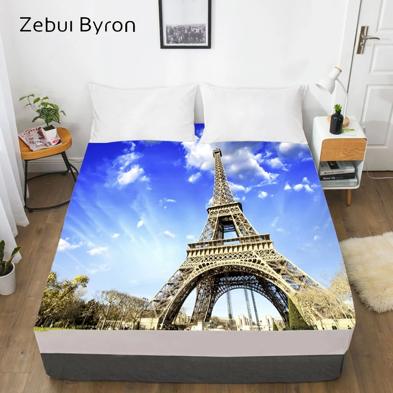 3D простыня, простыня с эластичной Твин/Полный/королева/король/на заказ, наматрасник 150/180/160x200, домашний текстиль Эйфелева башня