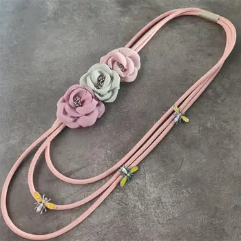 

Punk Collar Chains With Flower Long Necklace Women's Pink Necklaces Rubber Handmade DIY Girl Gifts Dress Jewelry