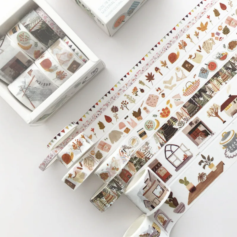 8pcs 10 шт./лот листья фольга сетка цветочный милый бумажный маскирующий набор декоративного скотча Васи японские канцелярские принадлежности для скрапбукинга - Цвет: 8pcs