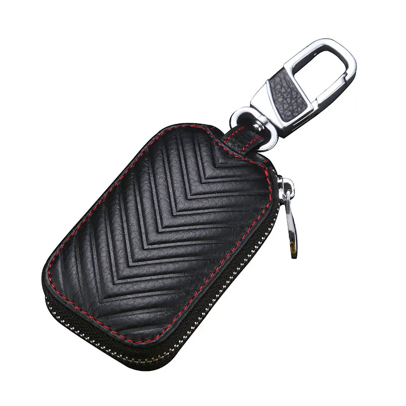 Leather Car Key Wallet Men/Women Key Bag Multi Function Car-Styling Accessories Key Case Holders Universal Car Protection - Название цвета: Черный
