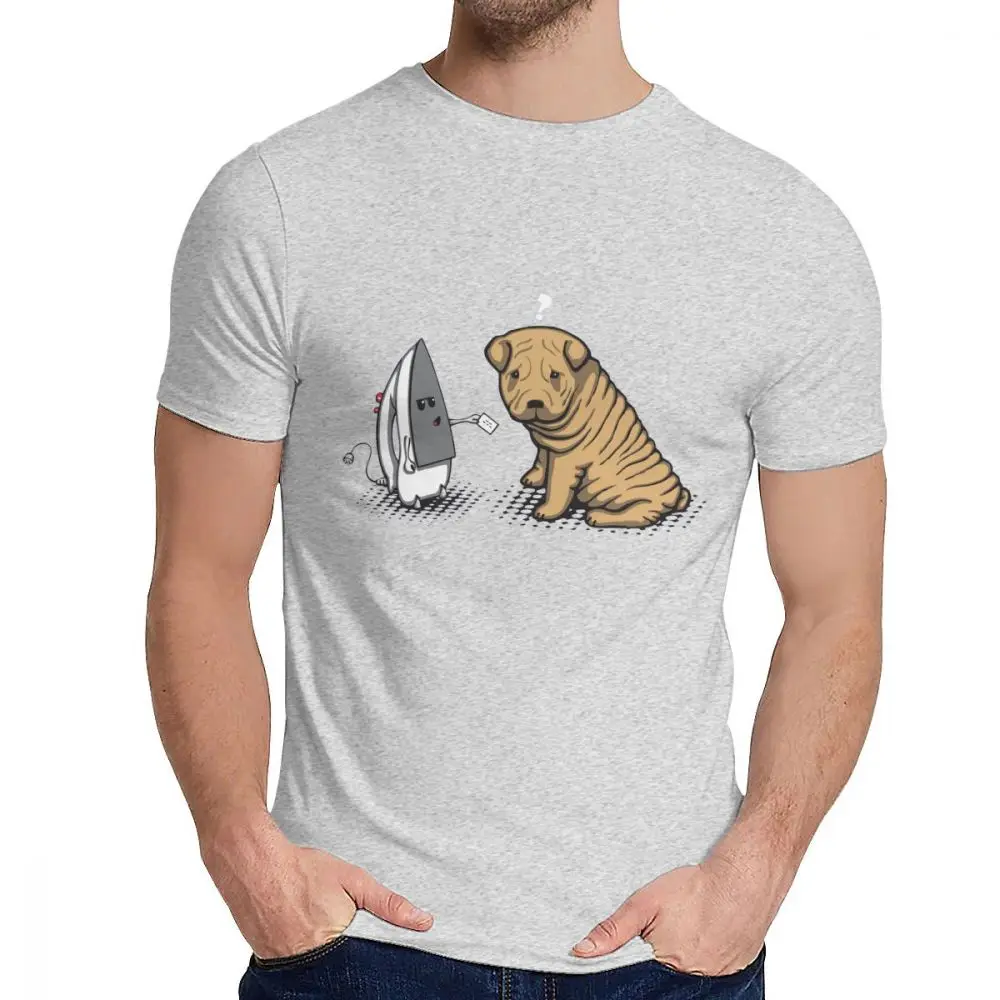 Мужская футболка собака Шарпей Guard Dog из чистого хлопка аниме Crewneck Harajuku уличная футболка - Цвет: Серый