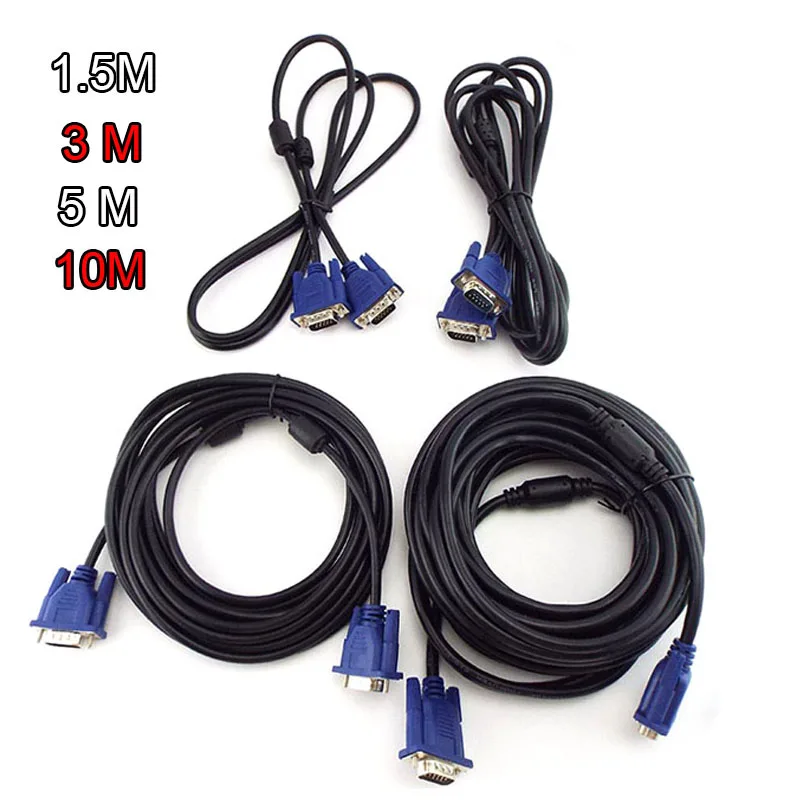 Vga Cable 1.5M 3M 5M 10M VGA Extension Cable HD 15 Pin Male to Male VGA Wire Cord Metal Line for Laptop PC Projector Computer Monitor L19