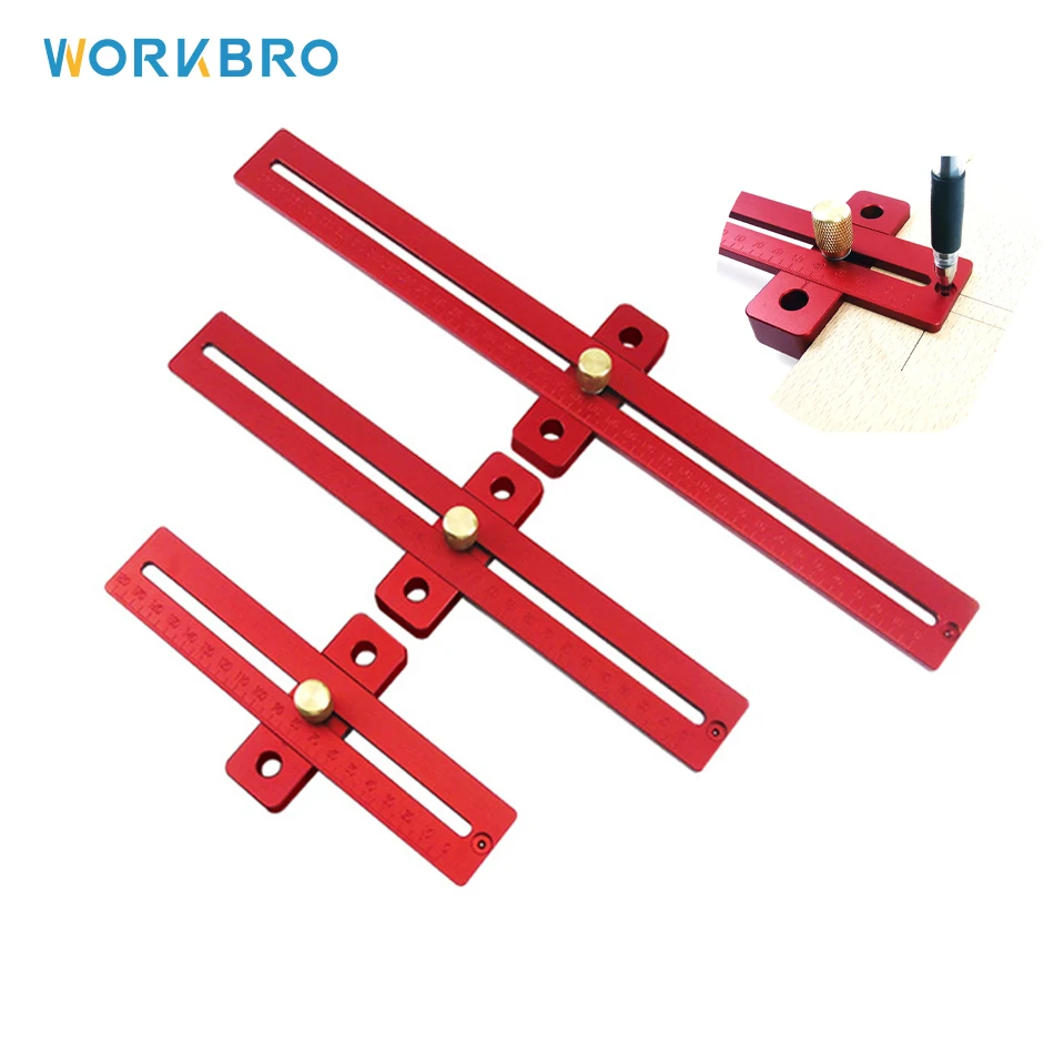 

Woodworking Scribe T-type Ruler 170/270/370mm Hole Scribing Ruler Scale Measure Tools Gauge Aluminum Marking Measuring Tool