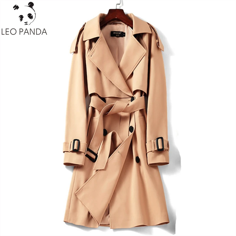 

Plus Size Windbreaker Coats Female Mid Long 2019 Spring Autumn New Fashion Slim Double Breasted Lace Up Trench Women's Cothes