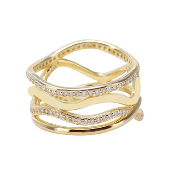 

Original 925 Sterling Silver Pan Ring Swirling Line Gold With Crystal Pan Ring For Women Wedding Party Gift Fashion Jewelry