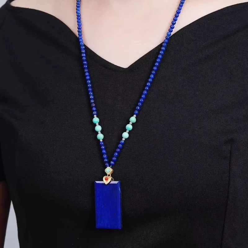 CSJ natural Lapis necklace Sterling 925 Silver fine jewelry Wedding Party for Women Lady Girl Gift box