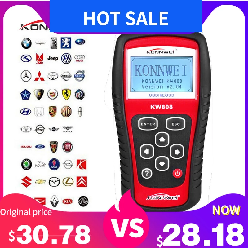 Najtaniej KONNWEI KW808 profesjonalny czytnik kodów samochodowych OBDII EOBD i skaner automatyczny dekoder wykrywania samochodów diagnostyczne narzędzie skanujące