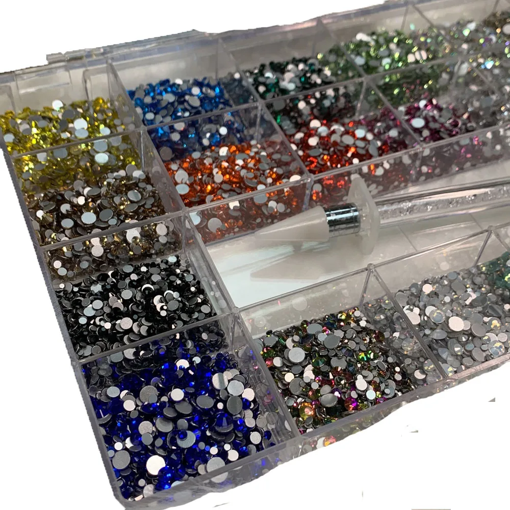 SS3-SS20 Mix (720PcsX20) Non Hotfix Flatback Nail Rhinestones for Nail Art Round rhinestones 3D Nail Art Decoration Gemstones&*&