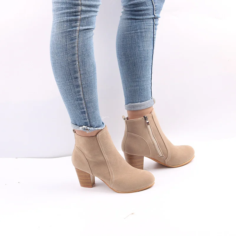 

2019 Women Boots Flock Ankle Boots Spring Autumn Women Boots Ladies Party Western Stretch Fabric Boots Plus Size 35-42