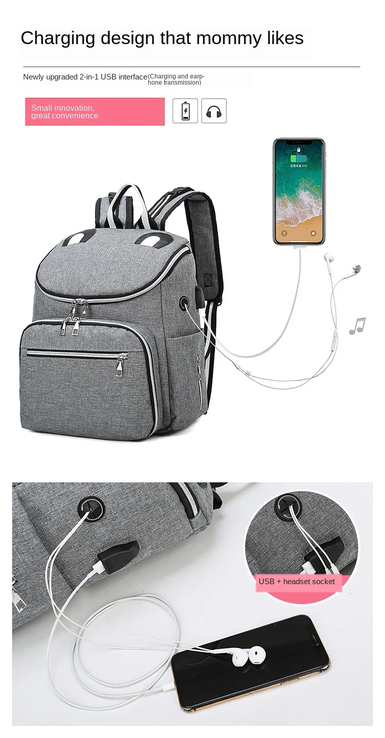 Сумка для мам, USB сумка для подгузников, сумка для ухода за ребенком, Большой Вместительный рюкзак для мам, водонепроницаемая сумка для беременных