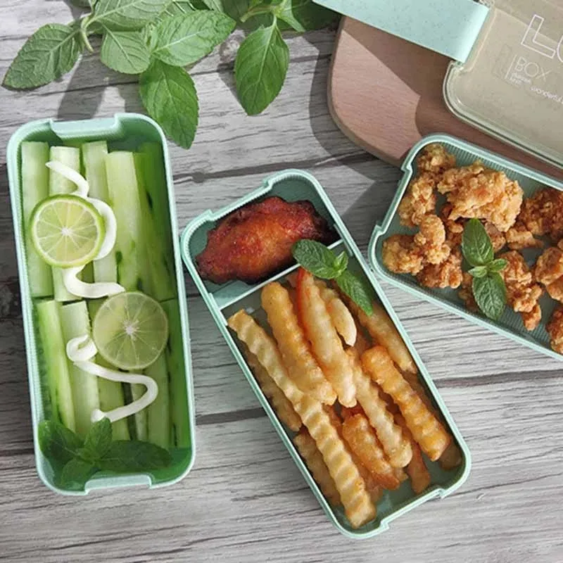 3 слоя пшеничной соломы Ланч-бокс здоровый материал Bento коробки микроволновая посуда герметичный контейнер для хранения еды коробка для еды