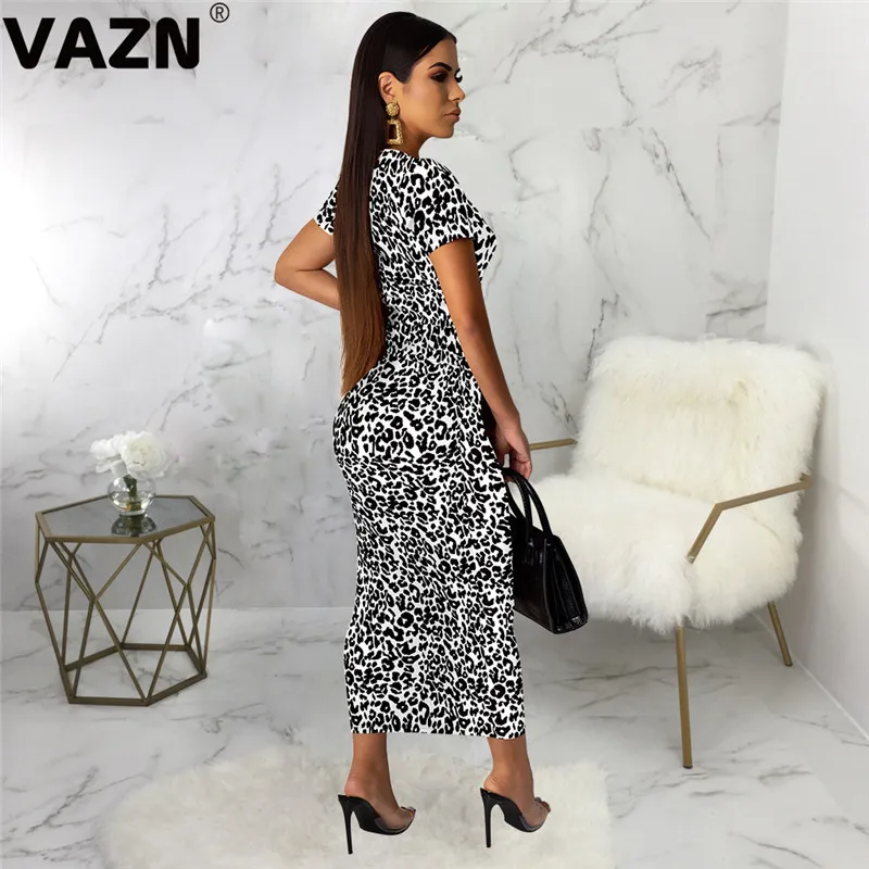 VAZN SMR9437, лидер продаж, новейший стиль, для взрослого возраста, сексуальное, Клубное, модное, леопардовое, с коротким рукавом, высокая талия, эластичное, женское платье-карандаш, макси