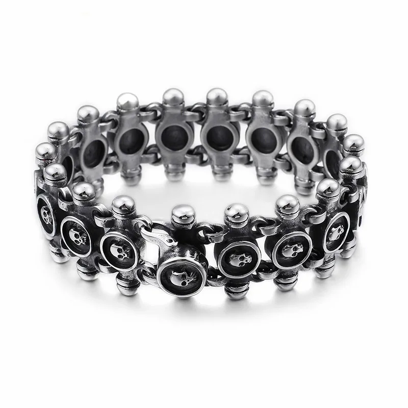 New Wide Version Titanium Steel Bracelet Punk 21.5cm Skull Bracelets Linking Skull Charm Bracelets Gothic Biker Halloween Jewel