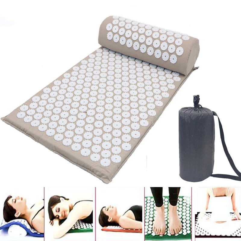 

Yoga Mat Massager Cushion with Pillow Set Acupressure Relieve Stress Back Body Pain Spike Mat Acupuncture Massage Free Bag