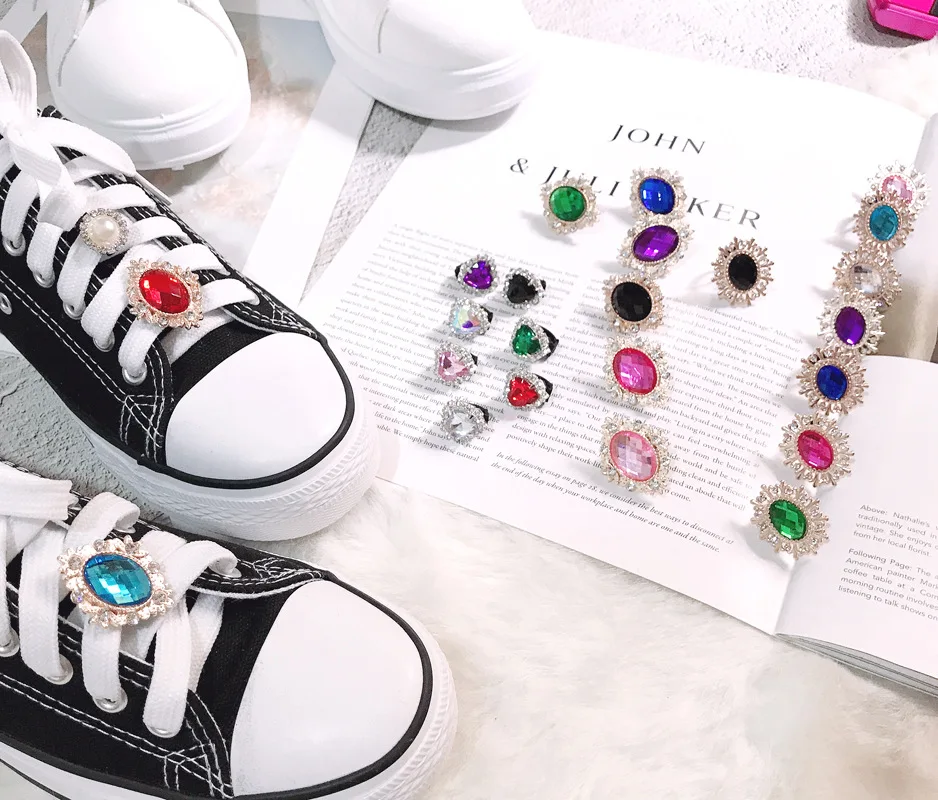 Shiny Rhinestones Buckle Shoelaces Decoration Shoes Accessories Pearl Love Shiny Rhinestones Kids Women Shoe Charms Design