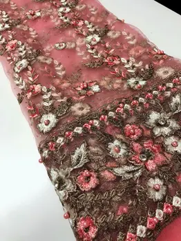 

Latest French Lace Fabric 2020 African Handmade Beads Lace Fabric Embrodery Lace Trim For African Bridal Lace Fabric YYZ90782