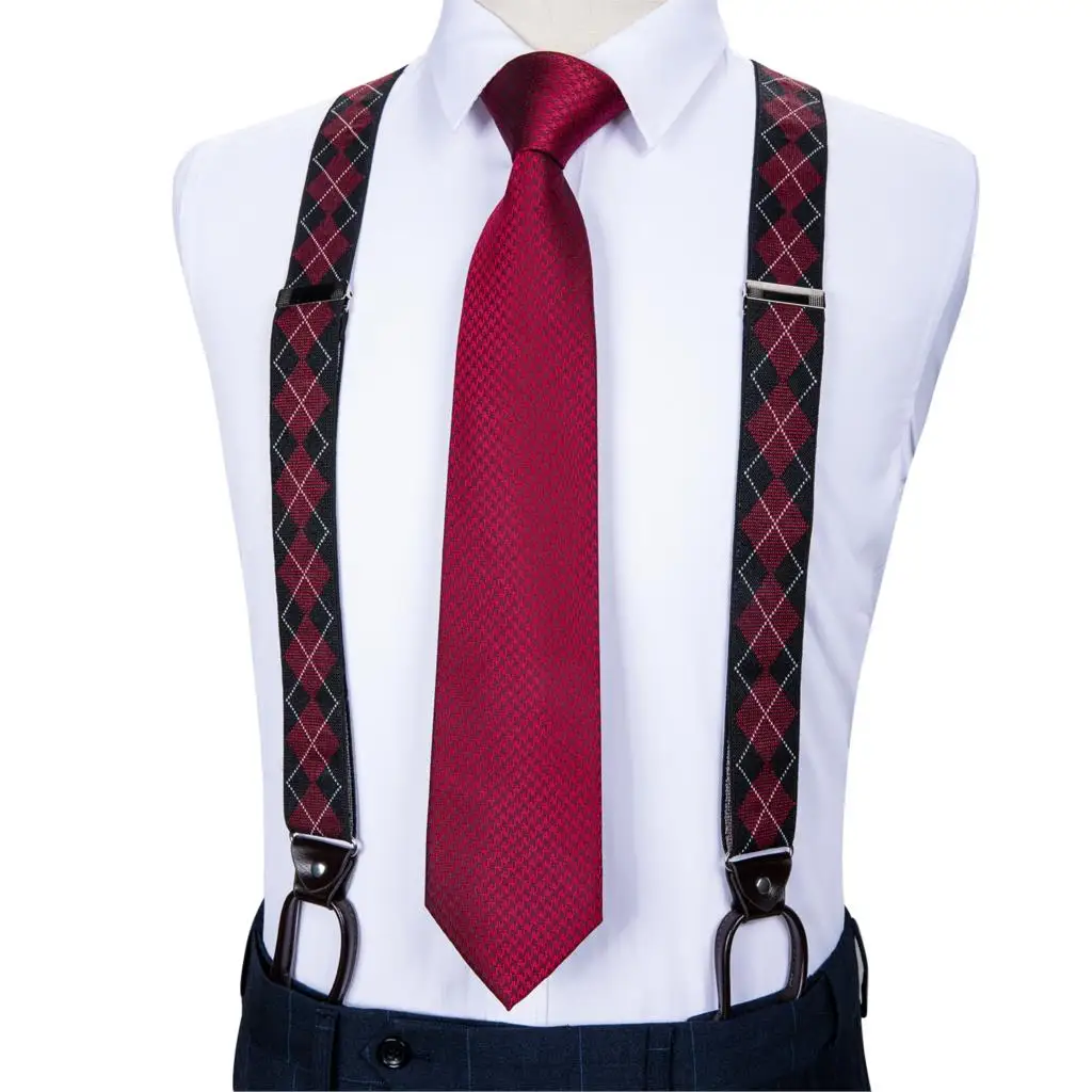 BJ513-7202 DiBanGu, мужские подтяжки, кожа, черный, белый цвет, клетчатый дизайн, 6 кнопок, модный ремешок, подтяжки, регулируемый, Ligas Tirante, BD-521 - Цвет: BJ513-7202