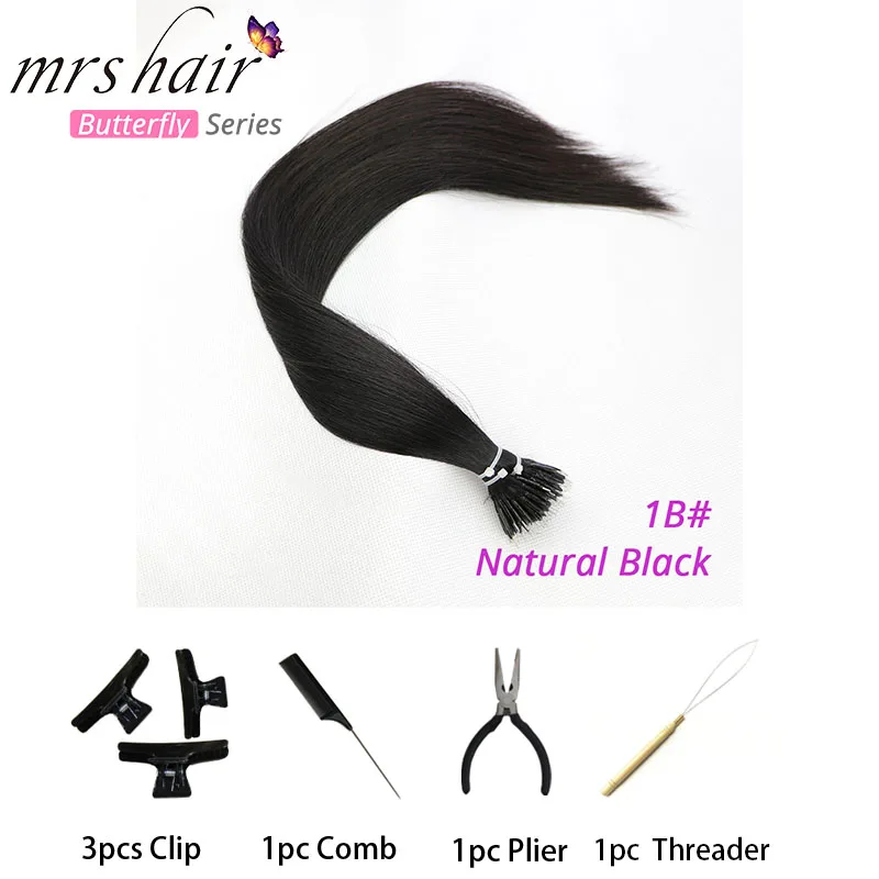 MRS HAIR нано-наращивание волос 1" машина Remy микро кольцо нано волосы из бисера предварительно скрепленные микро-звенья волосы для наращивания 50 шт 100 шт - Цвет: # 1B