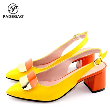 

New Design 2020 Office Ladies Shoes Italian Stylel Matching Shoes in Yellow Color with Shinning Crystal