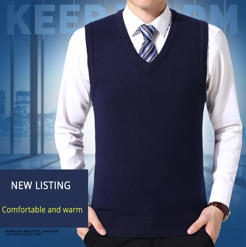 New Fashion Brand Sweater Man Pullovers Vest Slim Fit Jumpers Knitwear Sleeveless Winter Korean Style Casual Clothing Men