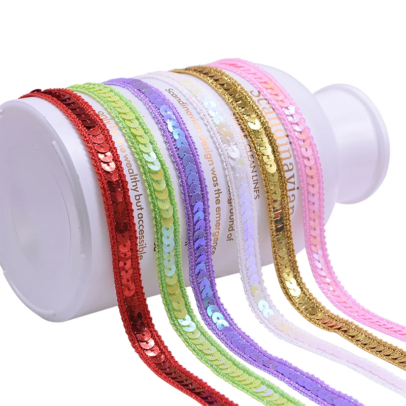 5M Shiny Sequin Lace Trim 1.2cm Lace Fabric DIY Beading Ribbons for Garments Headdress Wedding Decor Sewing Handmade Supplies