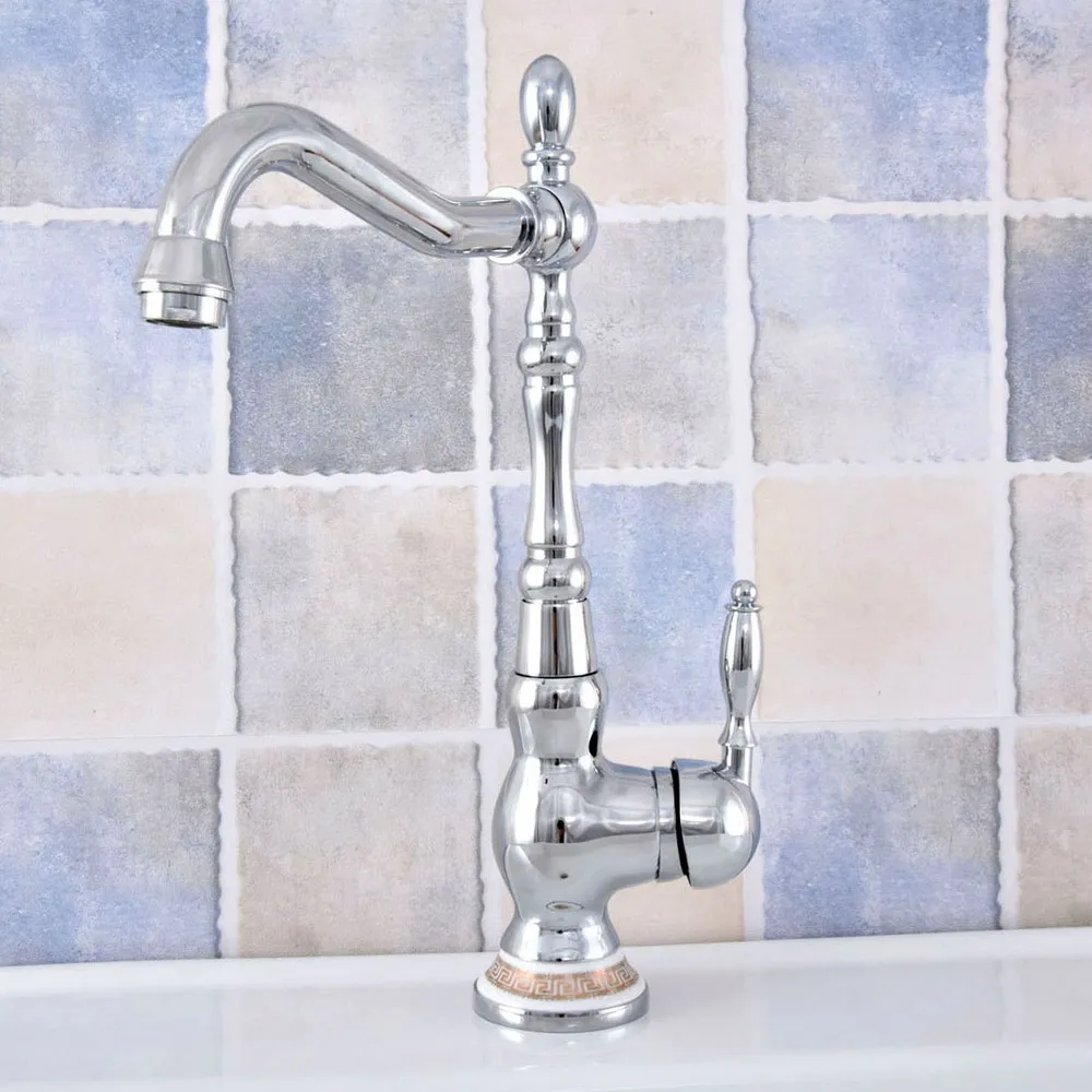 

Polished Chrome Brass Bathroom Kitchen Basin Sink Faucet Mixer Tap Swivel Spout Single Ceramic Base One Hole Deck Mounted msf678